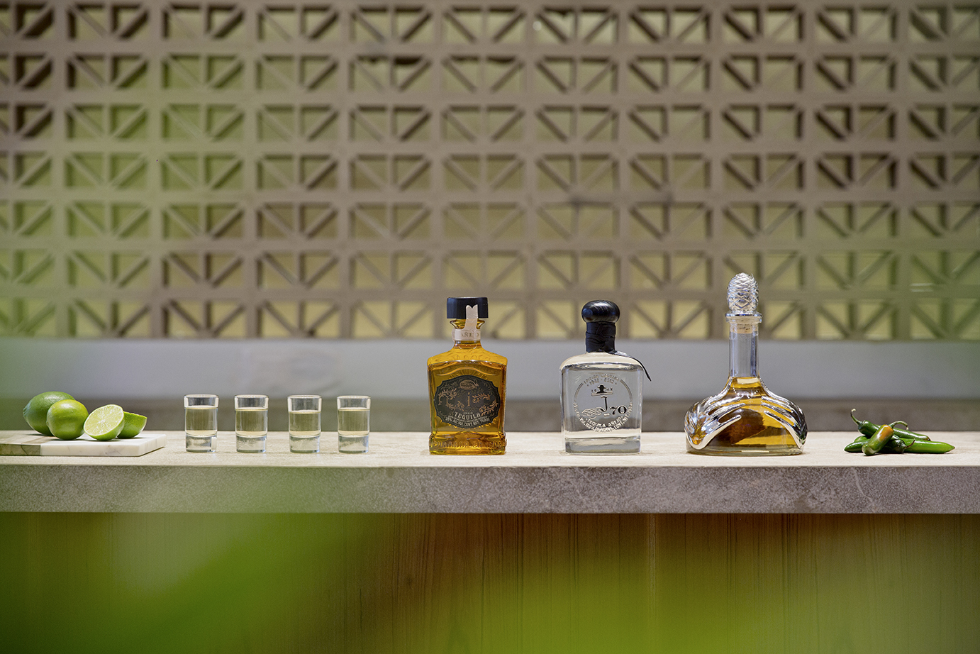 Tequila and mezcal selection for a wedding in Cancun